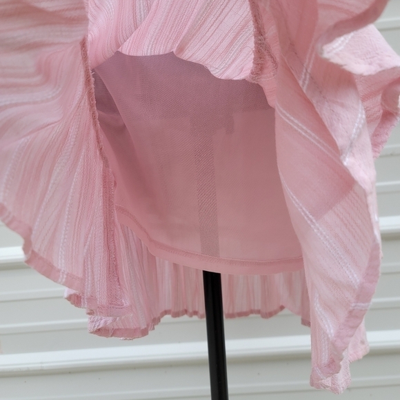 LC Lauren Conrad Belted Flutter Short Sleeve V Neck Pink Striped Dress XS - Picture 7 of 14